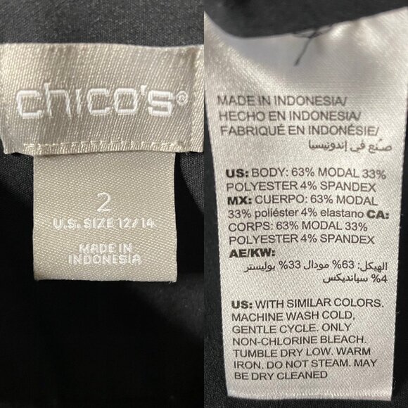 Chico's Women's Black Button-Front Blouse Sz 2 US 12/14 Long Sleeve Collared Top - Picture 3 of 7